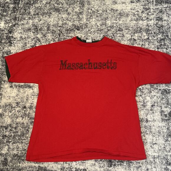 Size XL Vintage Sportswear Shirt Massachusetts Single Stitch Red Green Christmas - Picture 2 of 10